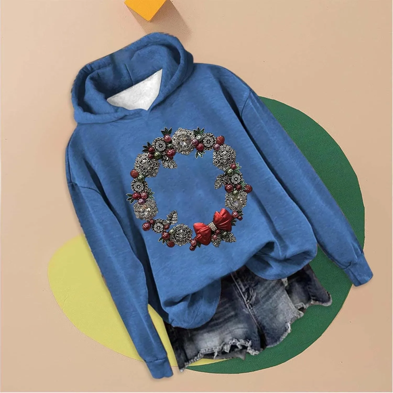 LCMTWX Women's Graphic Hoodies Color Crew Neck Sleeved Christmas Print Hoodie Midweight Long Sleeve Hoodie For Women Hoodie F