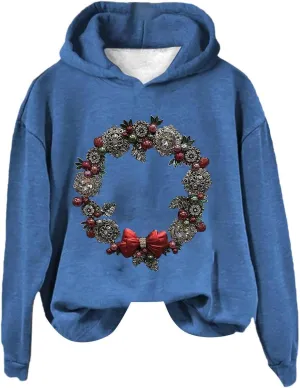 LCMTWX Women's Graphic Hoodies Color Crew Neck Sleeved Christmas Print Hoodie Midweight Long Sleeve Hoodie For Women Hoodie F