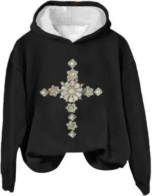 LCMTWX Women's Graphic Hoodies Color Crew Neck Sleeved Christmas Print Hoodie Midweight Long Sleeve Hoodie For Women Hoodie F