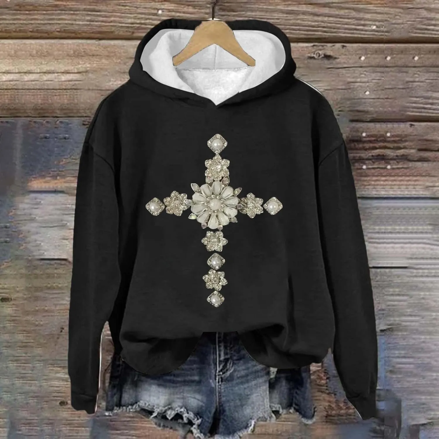 LCMTWX Women's Graphic Hoodies Color Crew Neck Sleeved Christmas Print Hoodie Midweight Long Sleeve Hoodie For Women Hoodie F