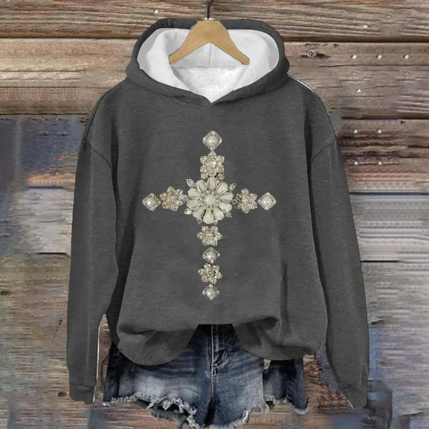 LCMTWX Women's Graphic Hoodies Color Crew Neck Sleeved Christmas Print Hoodie Midweight Long Sleeve Hoodie For Women Hoodie F