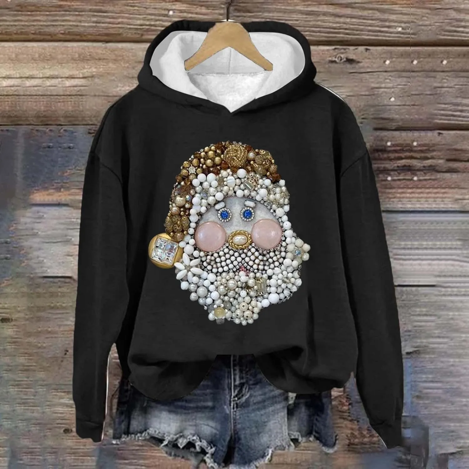 LCMTWX Women's Graphic Hoodies Color Crew Neck Sleeved Christmas Print Hoodie Midweight Long Sleeve Hoodie For Women Hoodie F
