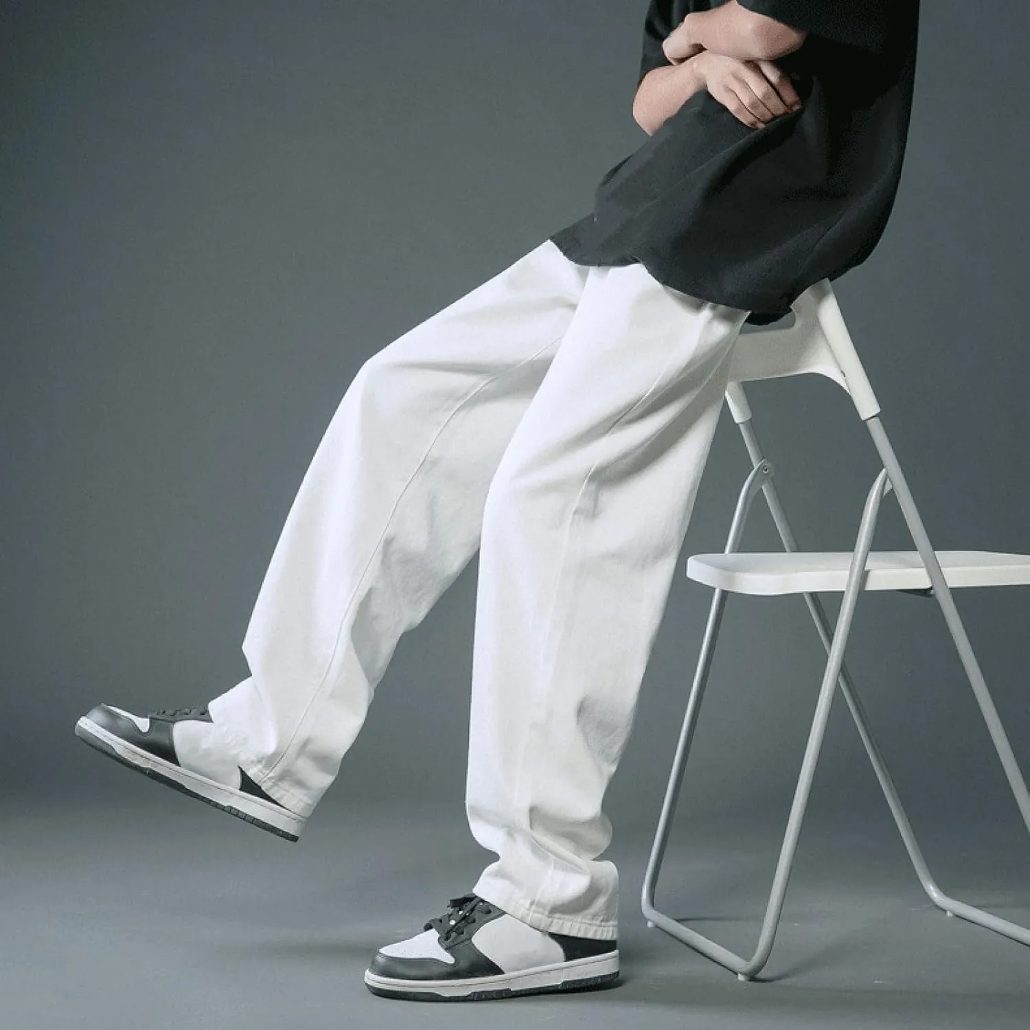 Leg Men's Pants Plus-Size Street Pants with Pocket Fashion Jeans Nine Points Pants Comfort Flex Waist Jean Men