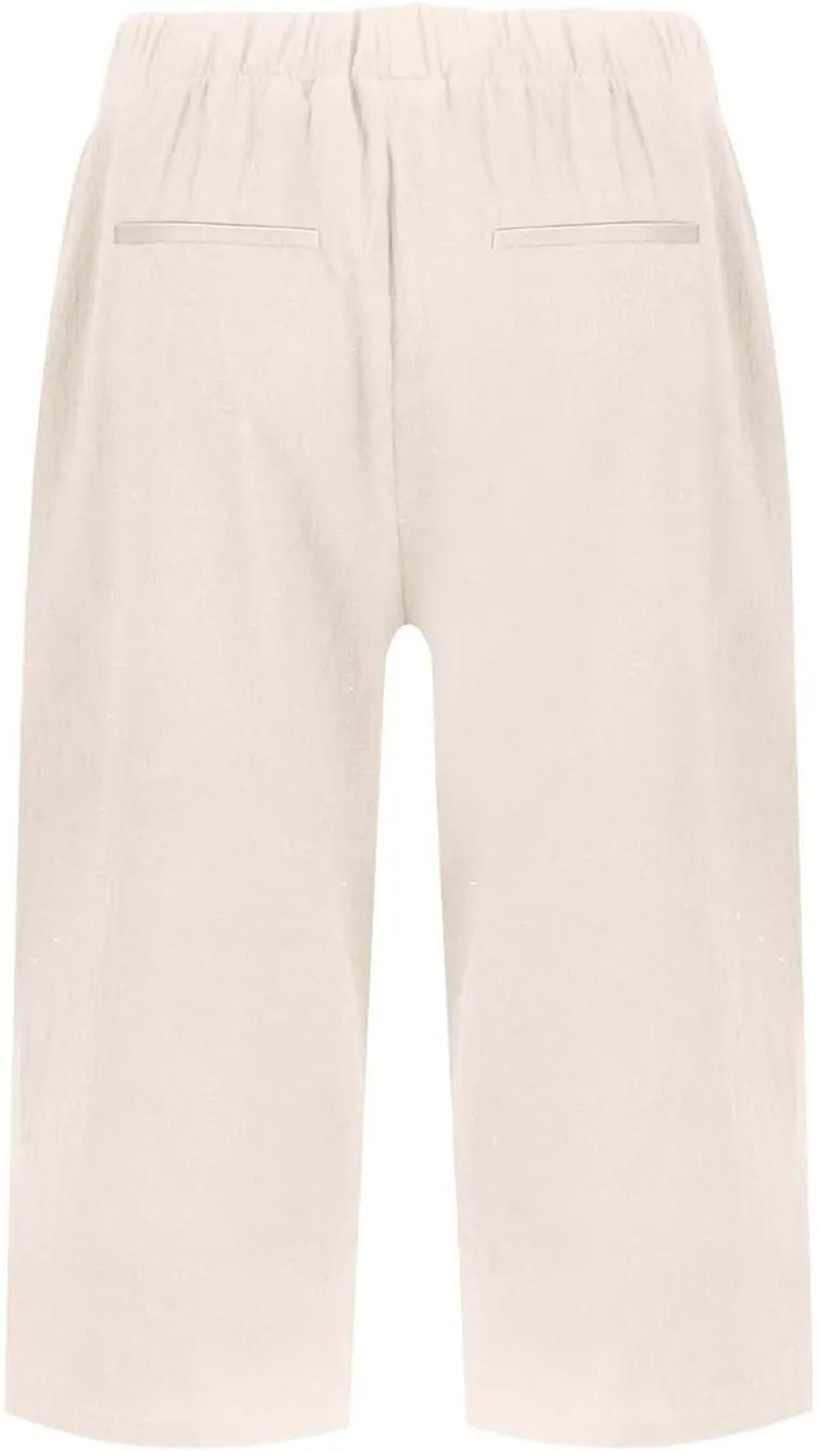 Linen Bermuda Shorts for Women Knee Length Lightweight Casual Capris Pants Ladies Summer Outfits with Pockets