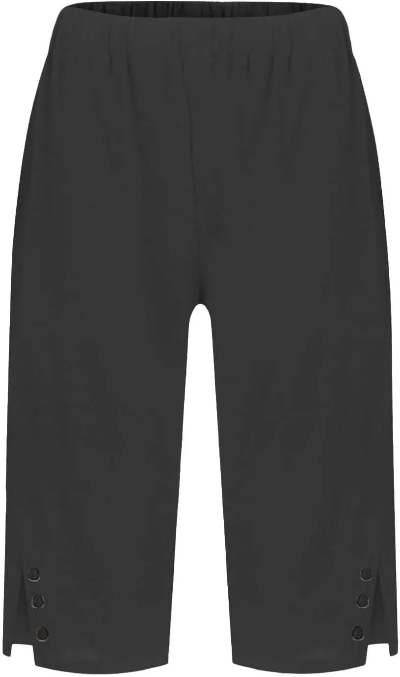 Linen Bermuda Shorts for Women Knee Length Lightweight Casual Capris Pants Ladies Summer Outfits with Pockets