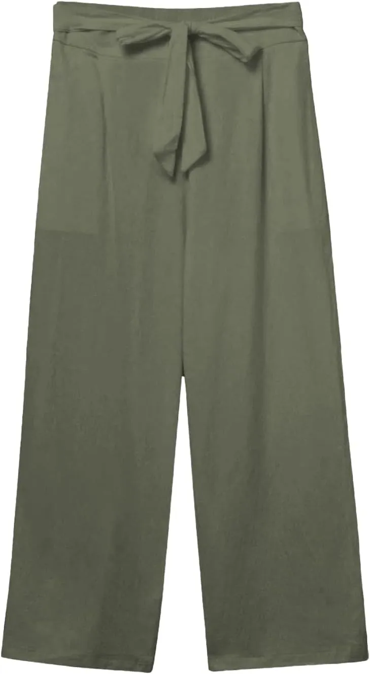 Linen Capri Pants for Women Casual 2025 Summer Drawstring Elastic High Waist Pant Loose Wide Leg Cropped Trouser