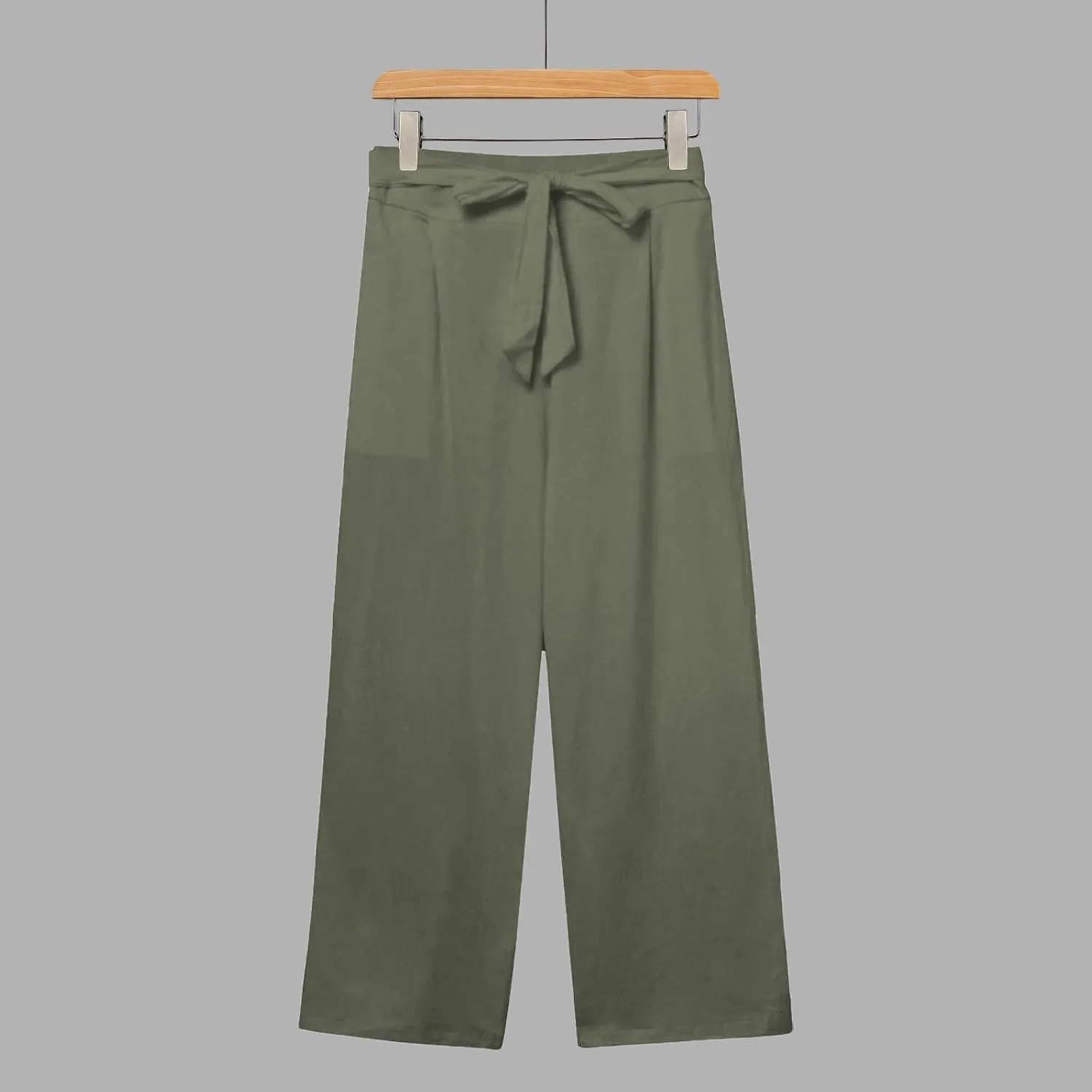 Linen Capri Pants for Women Casual 2025 Summer Drawstring Elastic High Waist Pant Loose Wide Leg Cropped Trouser