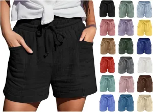 Linen Shorts for Women High Waisted Wide Leg Drawstring Casual Summer Beach Shorts Plus Size Cute Flowy Lounge Shorts