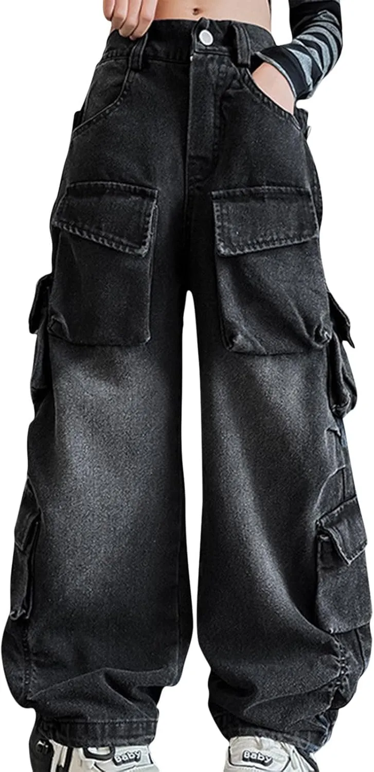 Little Girl Outfits Kids Girls Ripped Distressed Washed Baggy Wide Leg Casual Jeans Size 5 16 Women's Fitness Pants