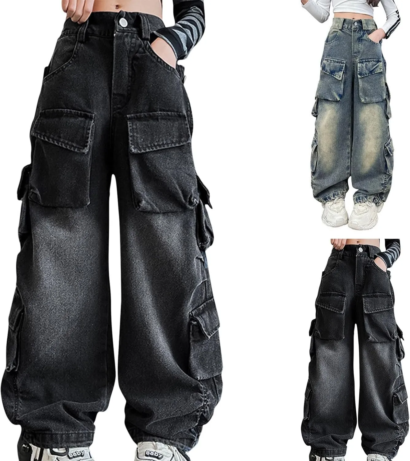 Little Girl Outfits Kids Girls Ripped Distressed Washed Baggy Wide Leg Casual Jeans Size 5 16 Women's Fitness Pants