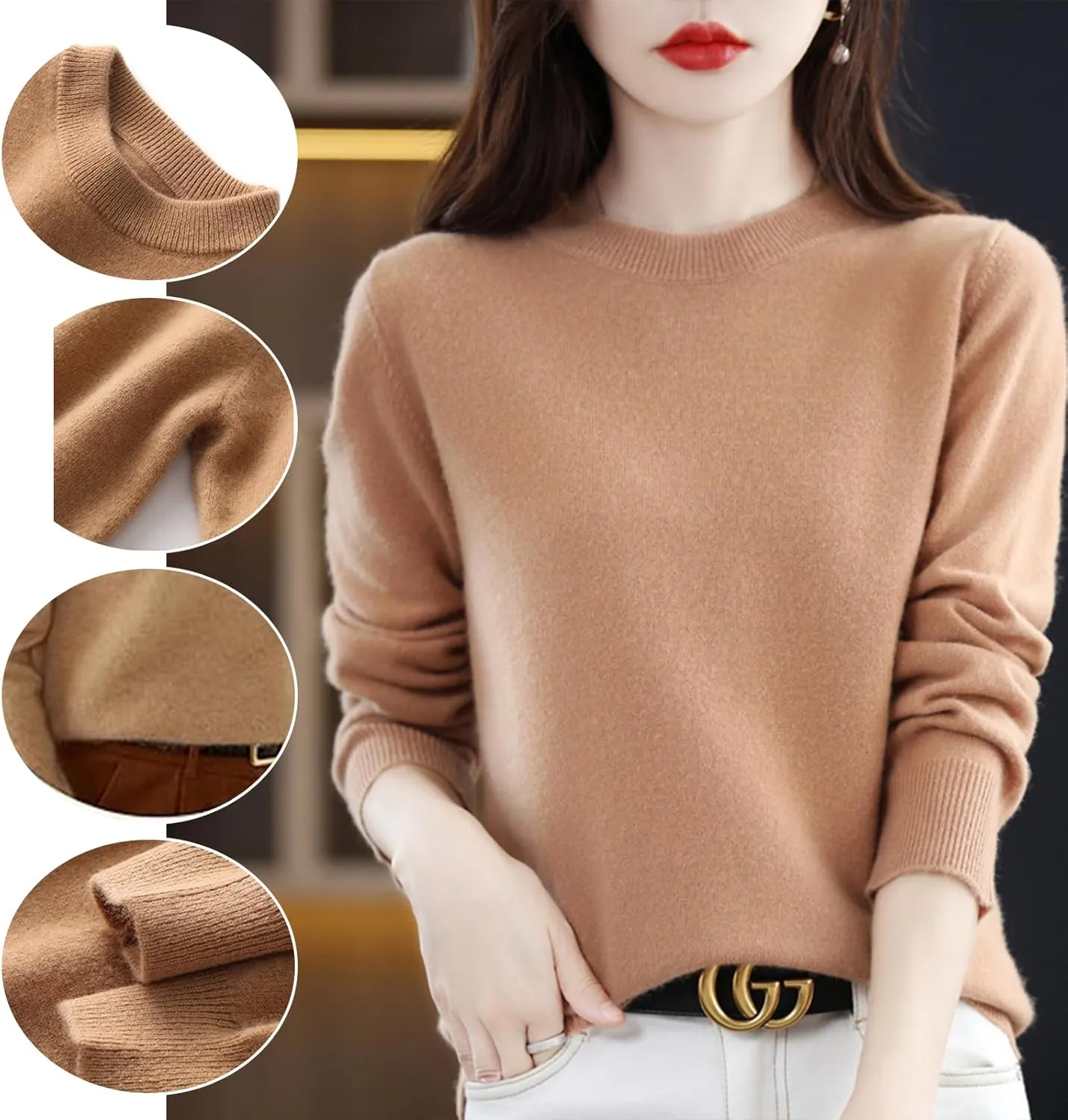 LOSD Cashmere Sweater for Women - Merino Wool Crewneck Sweater