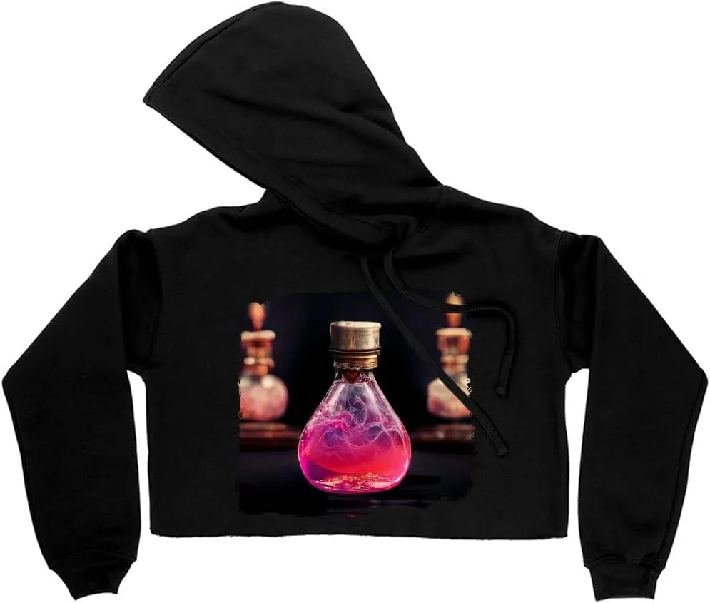 Love Women's Cropped Fleece Hoodie - Romantic Cropped Hoodie for Women - Printed Hooded Sweatshirt