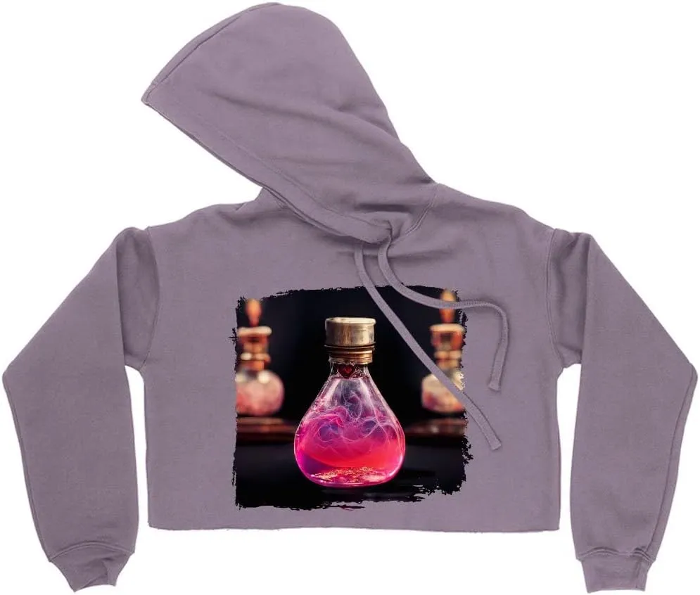 Love Women's Cropped Fleece Hoodie - Romantic Cropped Hoodie for Women - Printed Hooded Sweatshirt