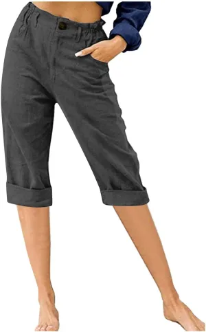 LRMQS Womens Capri Pants Summer Trendy Casual Elastic Waist Cropped Trouser Fashion Resort Wear Beach Vacation Capris Clothes