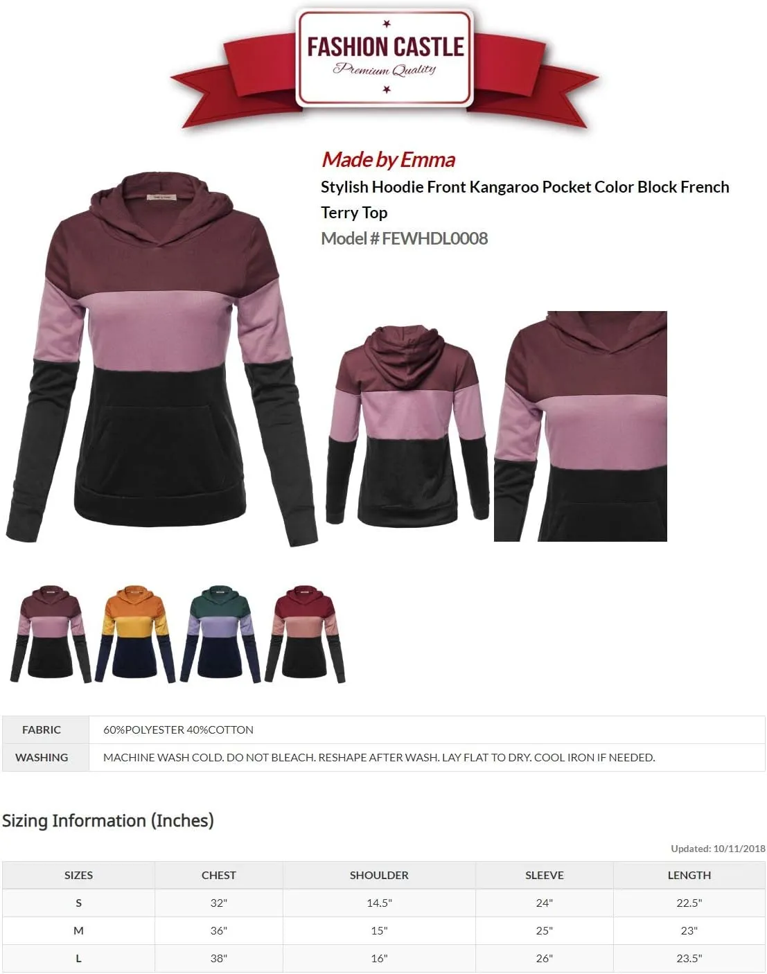Made by Emma Women's A classic French Terry Zip Up Hoodie