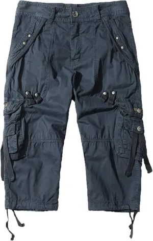 Maiyifu-GJ Men's Elastic 3/4 Cargo Shorts Casual Loose Fit Below Knee Long Shorts Multi-Pocket Cotton Hiking Short Pants