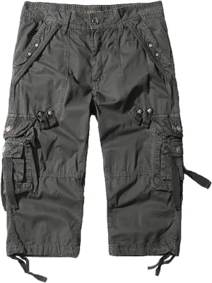 Maiyifu-GJ Men's Elastic 3/4 Cargo Shorts Casual Loose Fit Below Knee Long Shorts Multi-Pocket Cotton Hiking Short Pants