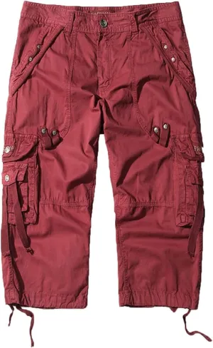 Maiyifu-GJ Men's Elastic 3/4 Cargo Shorts Casual Loose Fit Below Knee Long Shorts Multi-Pocket Cotton Hiking Short Pants