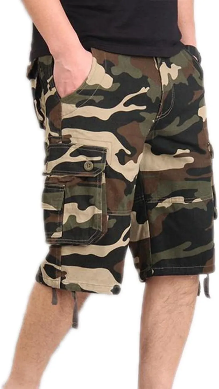 Maiyifu-GJ Men's Multi Pocket Cotton Hiking Shorts Lightweight Casual Loose Fit Cargo Shorts Summer Elastic Waist Short Pants