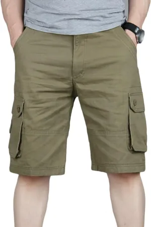 Maiyifu-GJ Men's Multi Pocket Cotton Hiking Shorts Lightweight Casual Loose Fit Cargo Shorts Summer Elastic Waist Short Pants