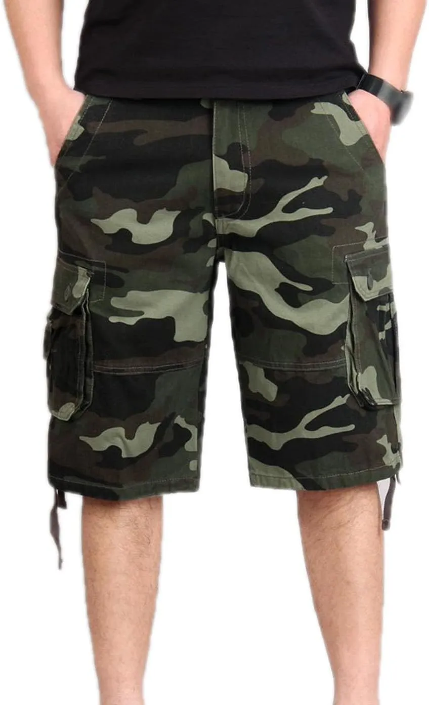 Maiyifu-GJ Men's Multi Pocket Cotton Hiking Shorts Lightweight Casual Loose Fit Cargo Shorts Summer Elastic Waist Short Pants