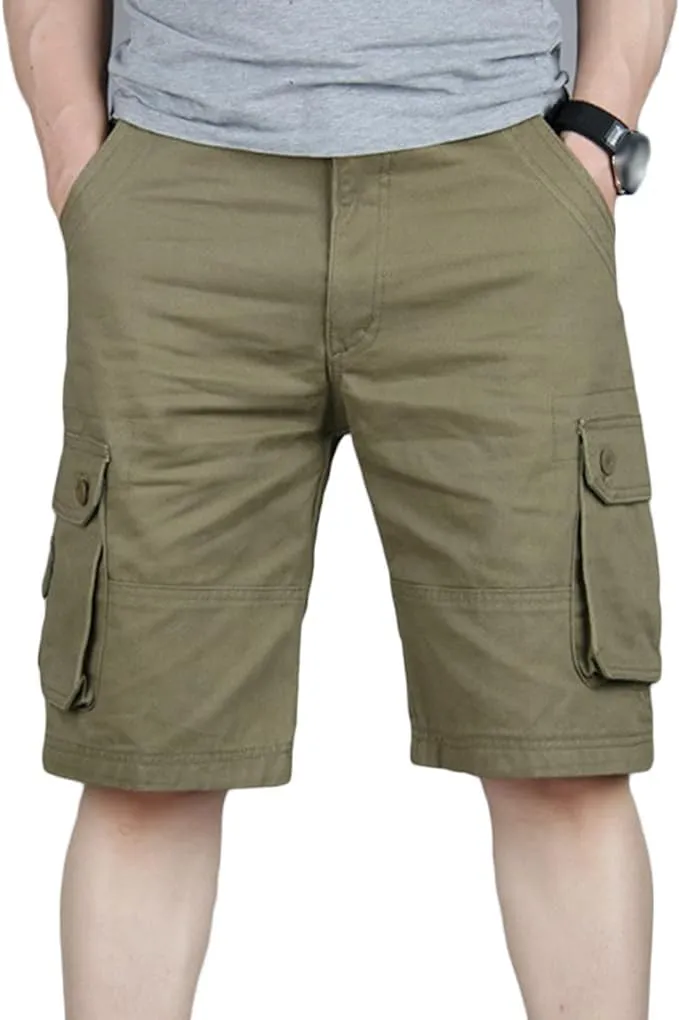 Maiyifu-GJ Men's Multi Pocket Cotton Hiking Shorts Lightweight Casual Loose Fit Cargo Shorts Summer Elastic Waist Short Pants