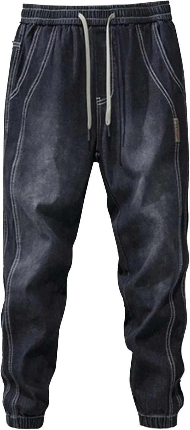 Maiyifu-GJ Men's Ripped Joggers Denim Pants Elastic Waist Casual Pull On Jean Pants Lightweight Distressed Jeans Trousers