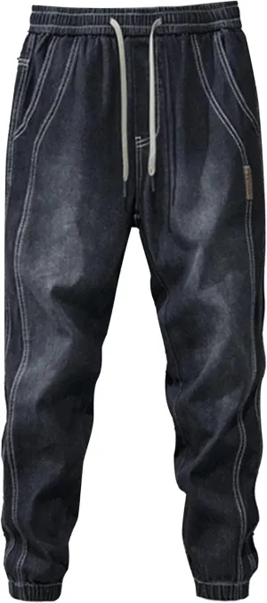 Maiyifu-GJ Men's Ripped Joggers Denim Pants Elastic Waist Casual Pull On Jean Pants Lightweight Distressed Jeans Trousers