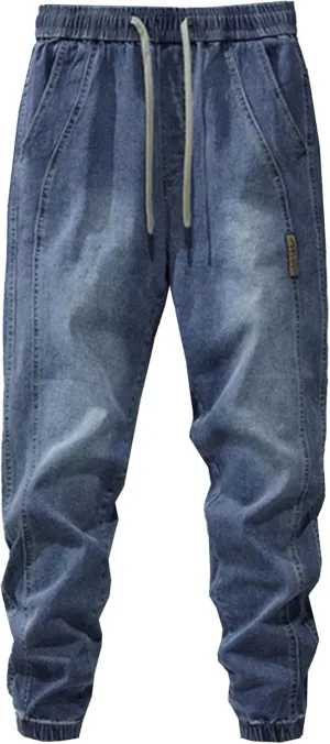 Maiyifu-GJ Men's Ripped Joggers Denim Pants Elastic Waist Casual Pull On Jean Pants Lightweight Distressed Jeans Trousers