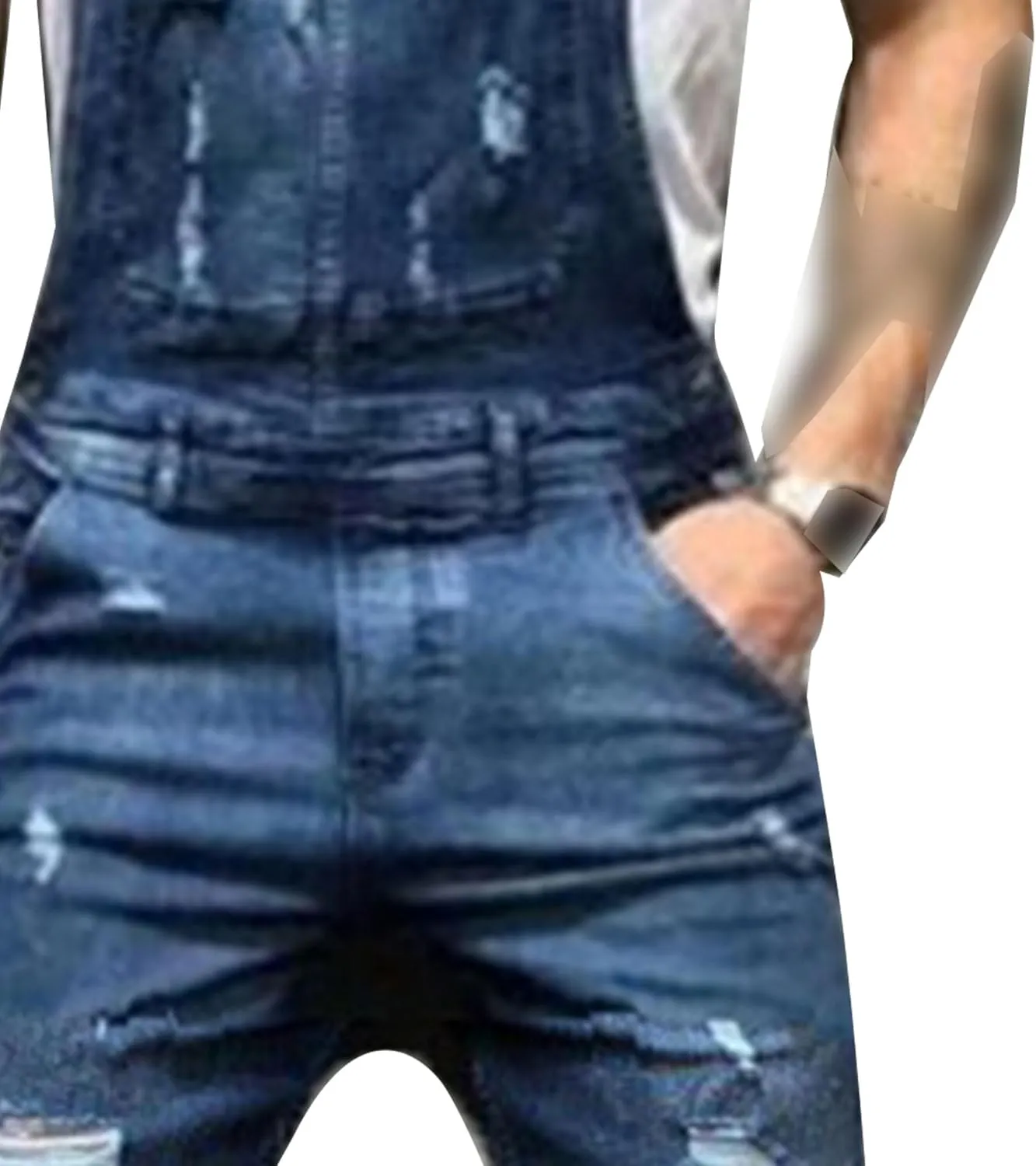 Maiyifu-GJ Men's Ripped Scratched Overalls Jeans with Pockets Slim Fit Ripped Jumpsuit Rompers Denim Distressed Bib Jumpsuits