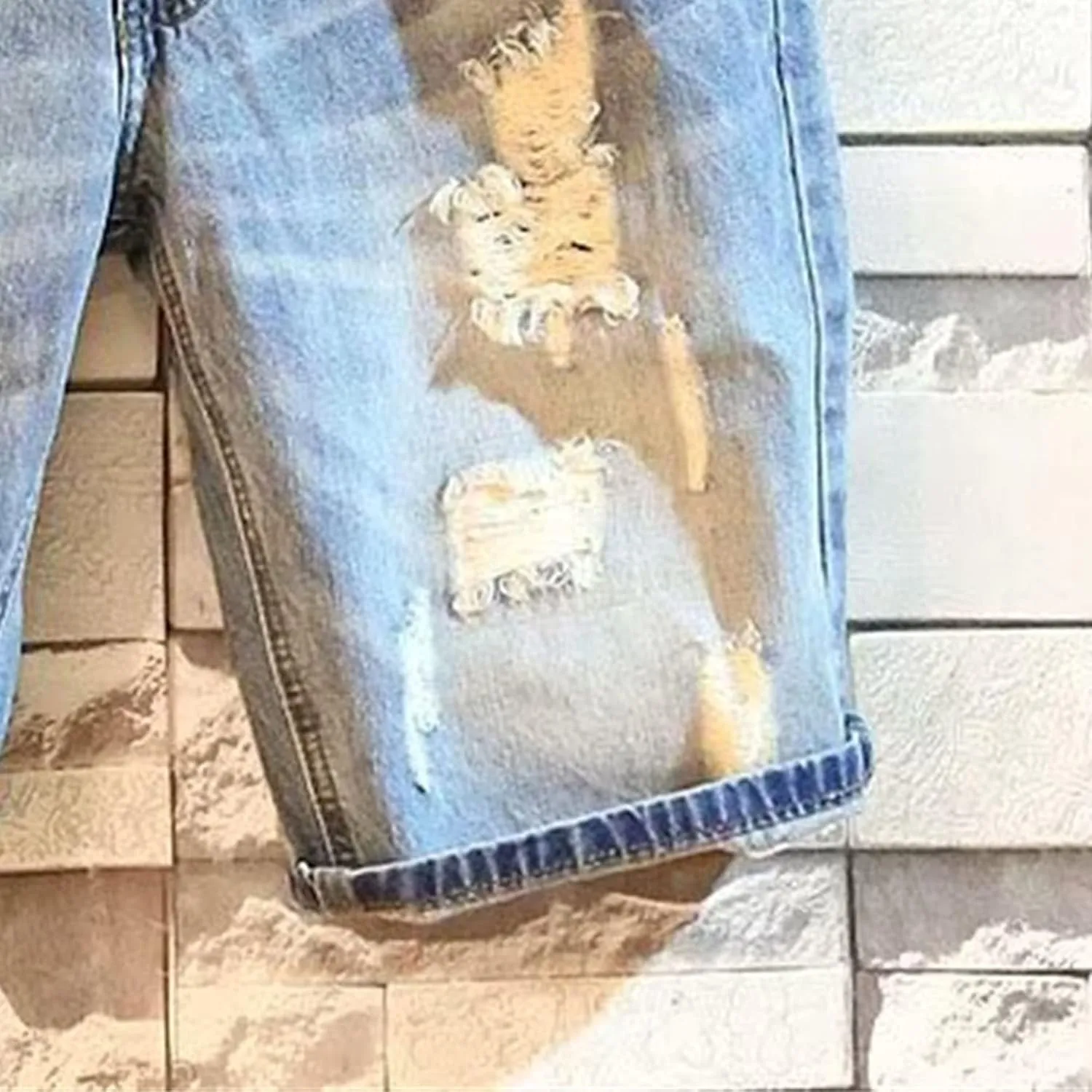 Maiyifu-GJ Men's Ripped Straight Jean Shorts Blue Streetwear Hip-Hop Denim Shorts Zipper Stretchy Short Pant with Pockets