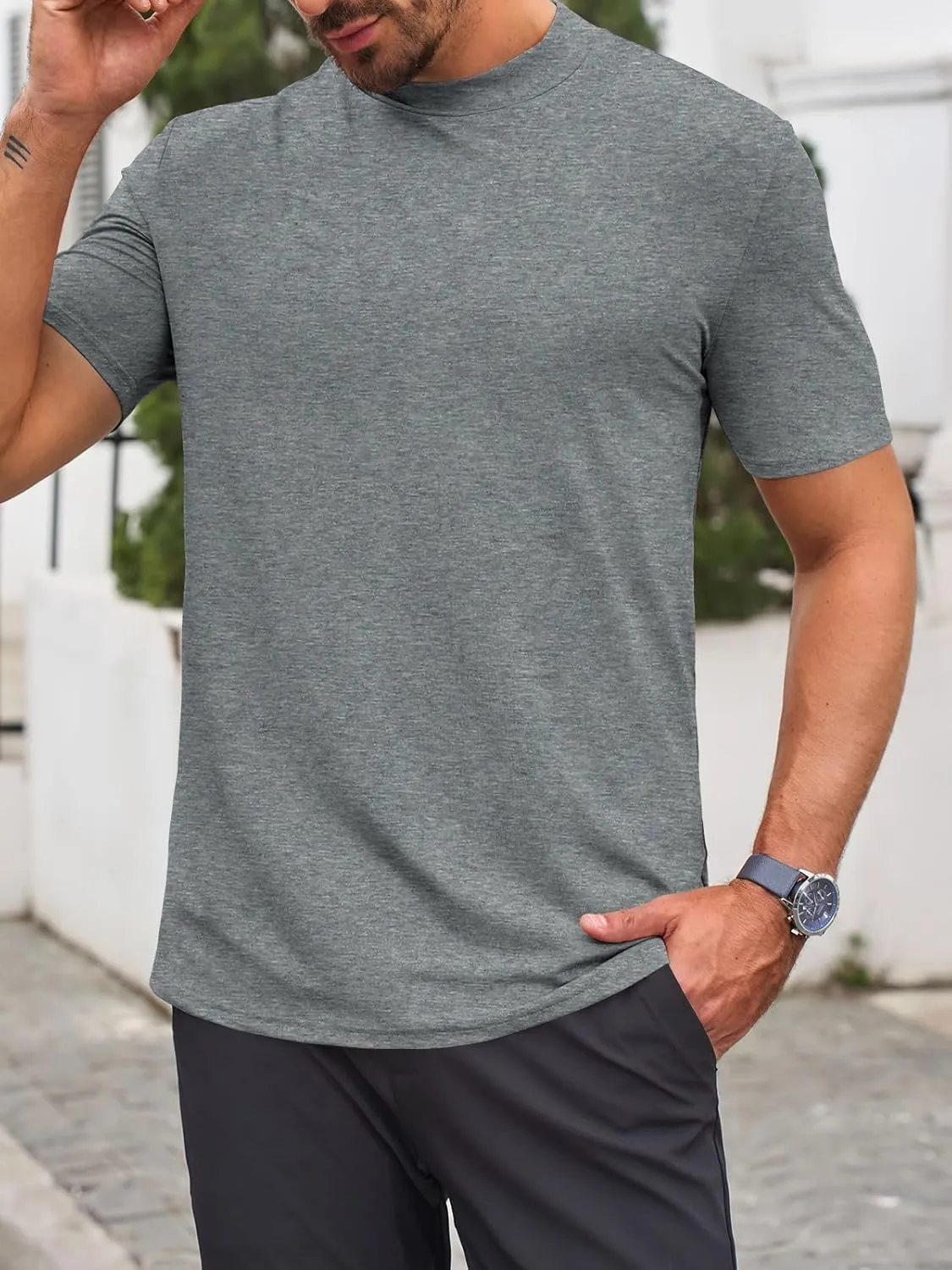 Makkrom Mens Mock Turtleneck T-Shirts Summer Short Sleeve Basic Tees Casual Solid Pullover Tops