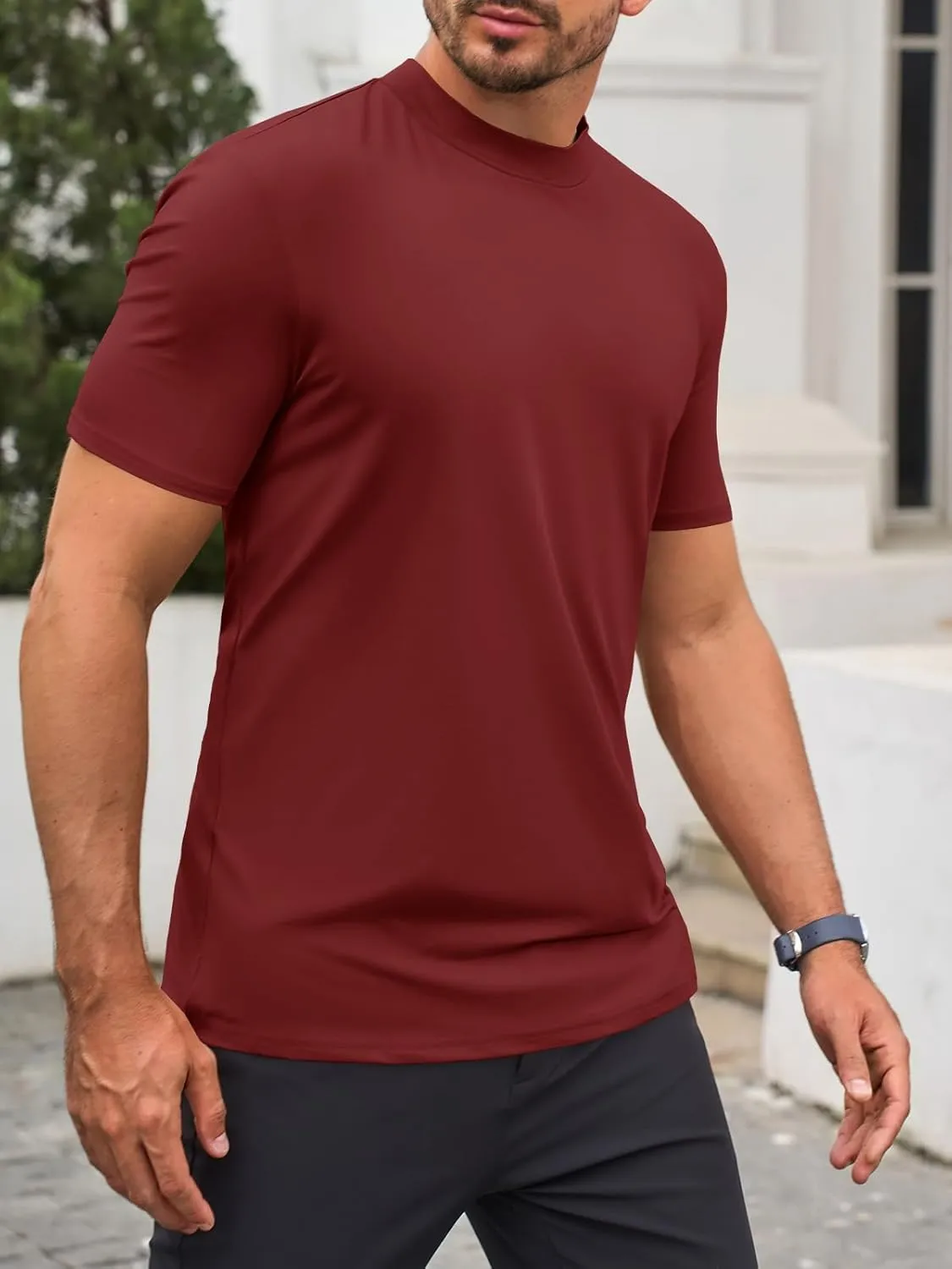 Makkrom Mens Mock Turtleneck T-Shirts Summer Short Sleeve Basic Tees Casual Solid Pullover Tops