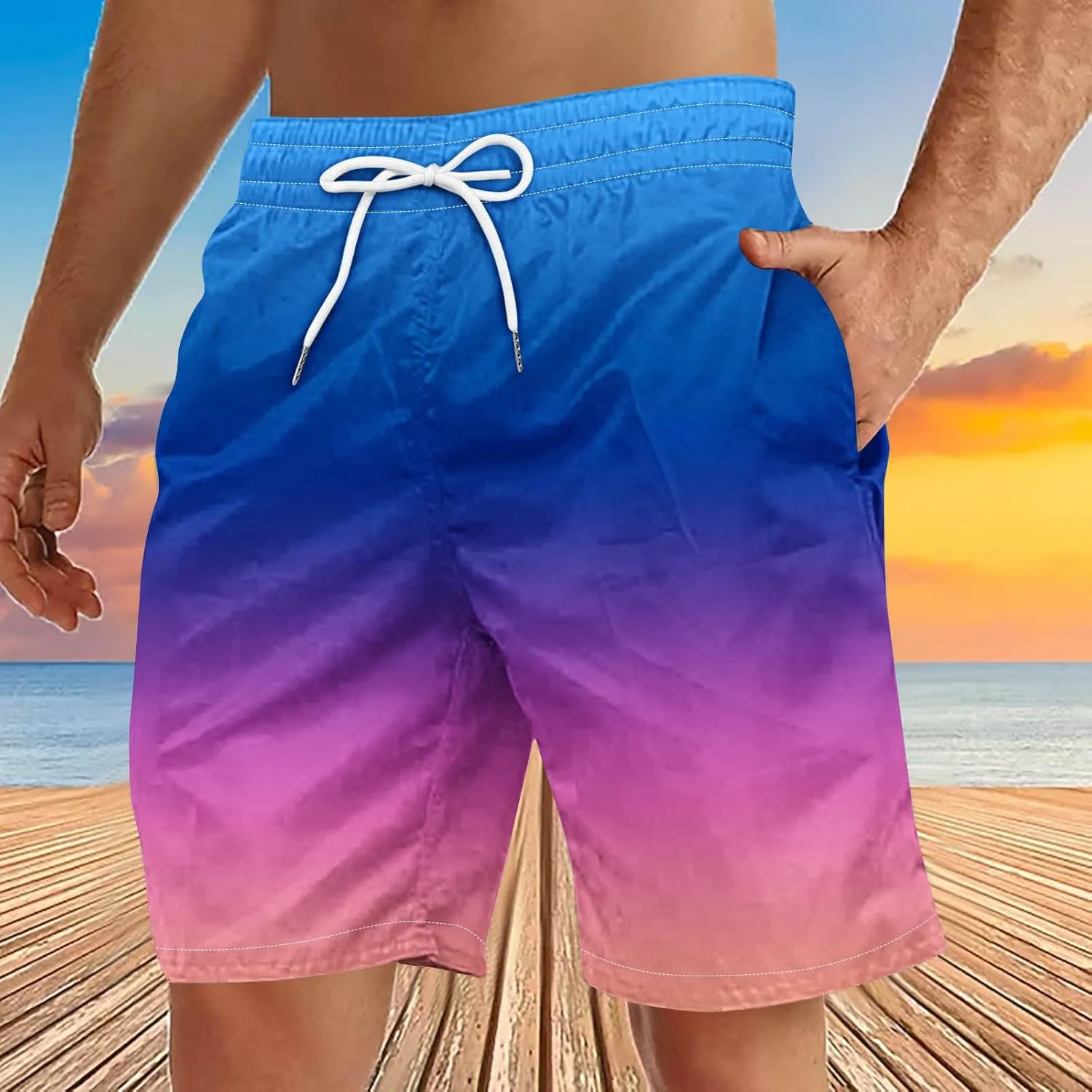Man Beach Shorts Pants Shorts for Man Loose Fit Hawaiian Pleated Striped Tropical Straight Leg Fall Summer 2025