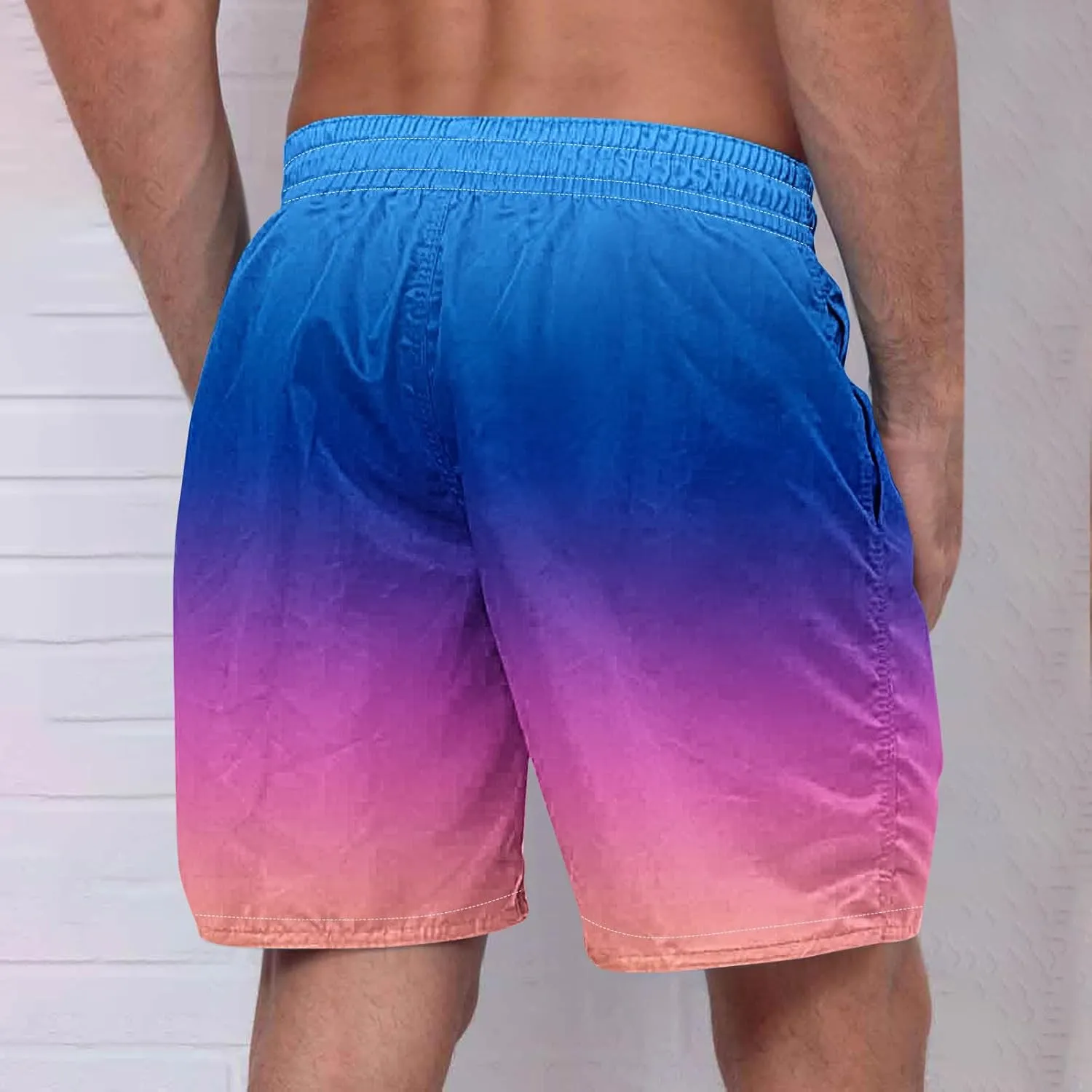 Man Beach Shorts Pants Shorts for Man Loose Fit Hawaiian Pleated Striped Tropical Straight Leg Fall Summer 2025