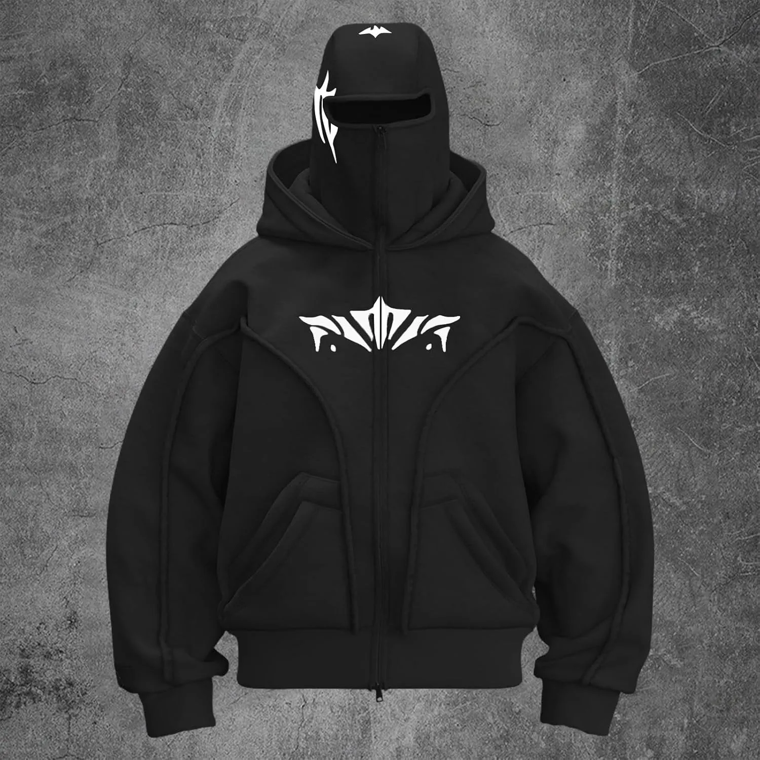 Men Balaclava Hoodie Double Hoodies Face Mask Spring Zip Up Hooded Jackets Ski Hking Fishing Athletic Sweatshirt Coat