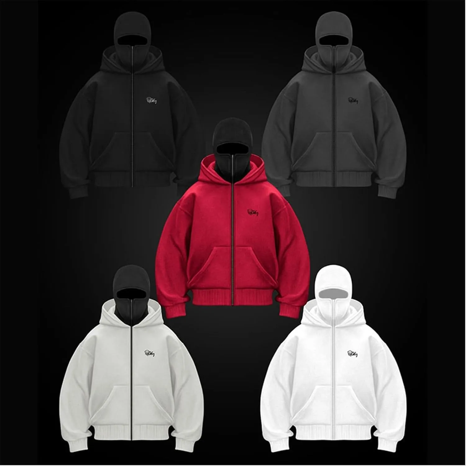 Men Balaclava Hoodie Double Hoodies Face Mask Spring Zip Up Hooded Jackets Ski Hking Fishing Athletic Sweatshirt Coat