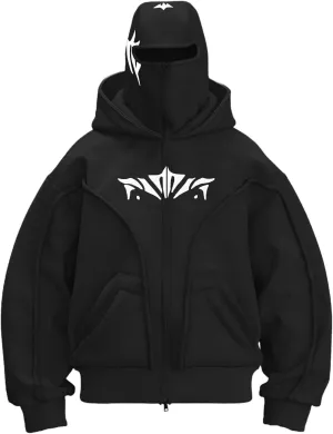 Men Balaclava Hoodie Double Hoodies Face Mask Spring Zip Up Hooded Jackets Ski Hking Fishing Athletic Sweatshirt Coat
