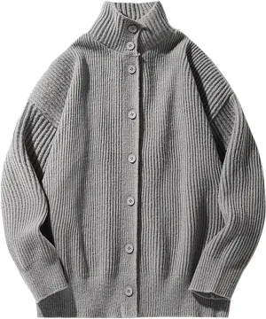 Men Casual Cardigan Button Down Knit Sweater Casual Long Sleeve Sweater Lightweight Cardigan Stand Collar Sweater