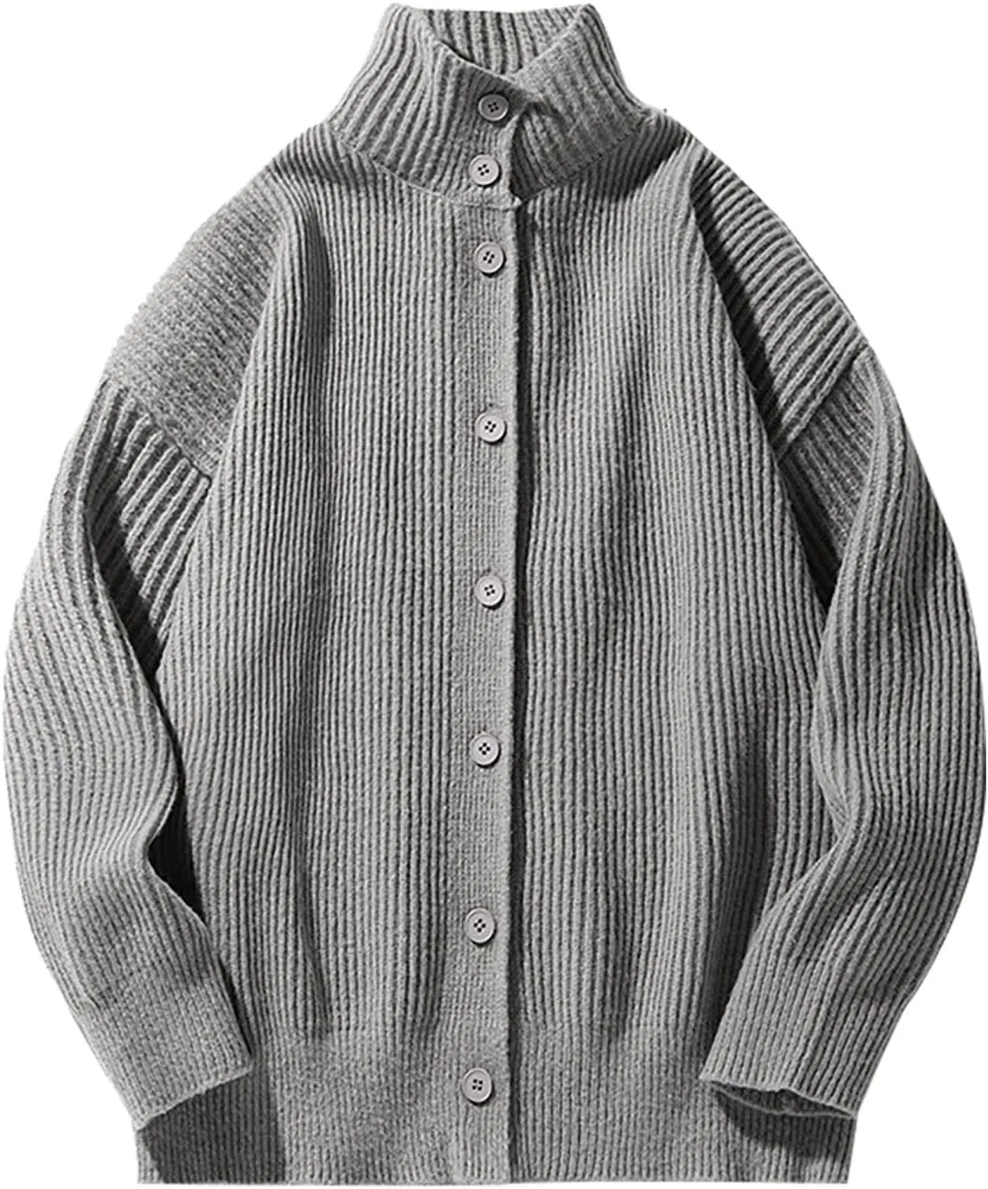 Men Casual Cardigan Button Down Knit Sweater Casual Long Sleeve Sweater Lightweight Cardigan Stand Collar Sweater