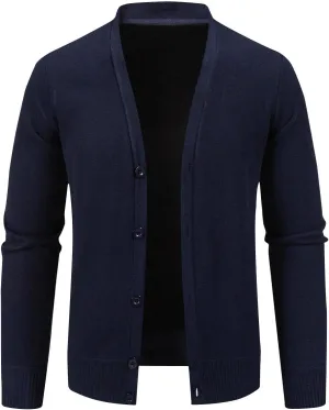Men Knit Cardigan Sweater Button Down Knit Sweater Stand Collar Long Sleeve Sweater Lightweight V Neck Cardigan