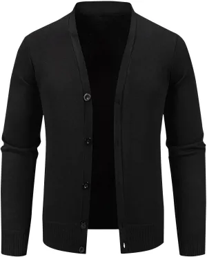 Men Knit Cardigan Sweater Button Down Knit Sweater Stand Collar Long Sleeve Sweater Lightweight V Neck Cardigan