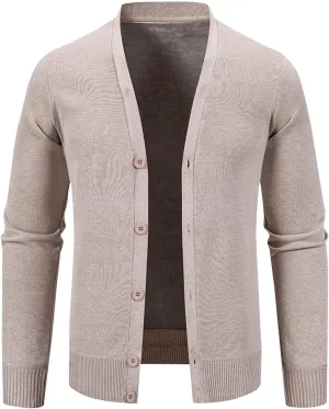 Men Knit Cardigan Sweater Button Down Knit Sweater Stand Collar Long Sleeve Sweater Lightweight V Neck Cardigan