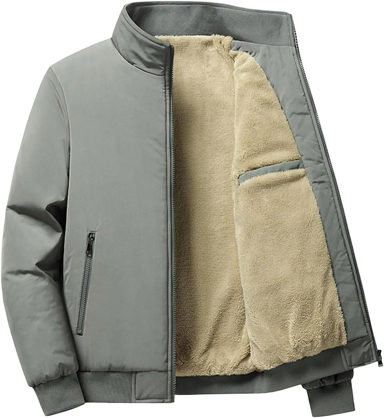 Men Sherpa Lined Winter Coats Faux Fur Plush Button Down Parka Jackets Long Sleeve Zipper Polar Top Warm Top Outwear