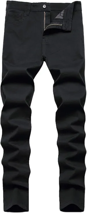 Men Slim Zipper Denim Jeans Pants Straight Leg Plus Size Fashion Pants Flex Waist Jean Jeans for Men Big and Tall