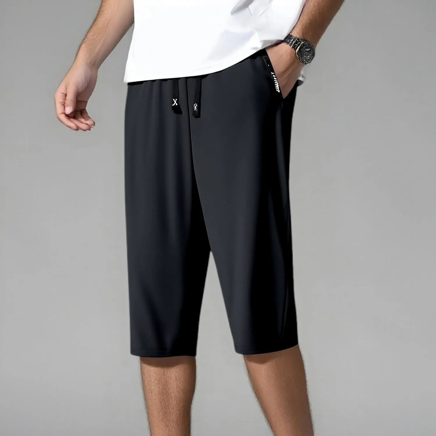 Men's 1/2 Shorts Summer Drawstring Elastic Waist Pockets Casual Leisure Style Sport Clothes Comfy Fashion Trousers