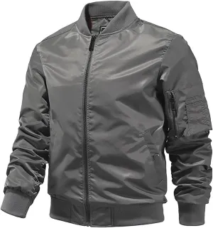 Mens Bomber Jackets Casual Fall Winter Coat Stylish Stand Collar Zip Up Outerwear Casual Track Jacket with Pocket
