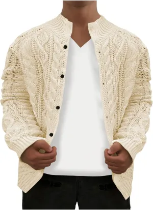 Mens Cable Cardigan Sweater Big and Tall Knit Sweater Winter Sweater Jacket Button Down Open Front Sweater