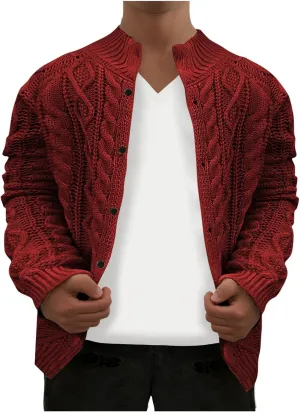 Mens Cable Cardigan Sweater Big and Tall Knit Sweater Winter Sweater Jacket Button Down Open Front Sweater