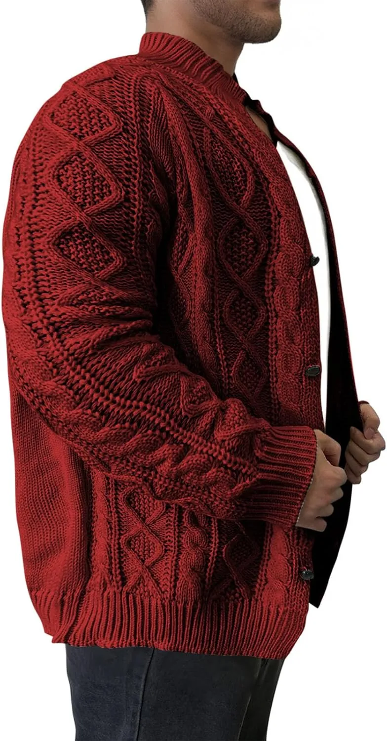 Mens Cable Cardigan Sweater Big and Tall Knit Sweater Winter Sweater Jacket Button Down Open Front Sweater